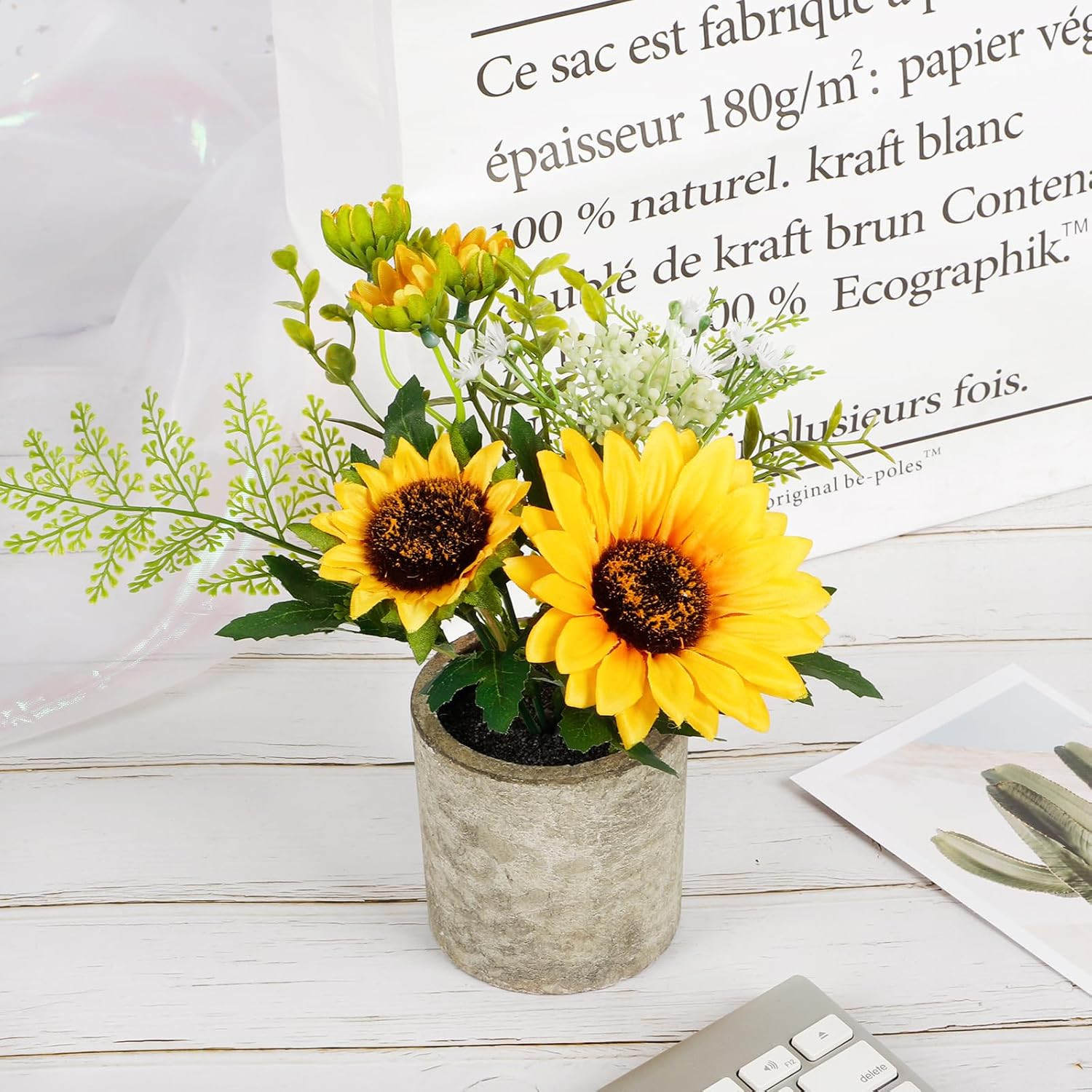 Sunflower Artificial Flowers Pot, Sunflower Decor, Yellow Fake Flower in Pots, f