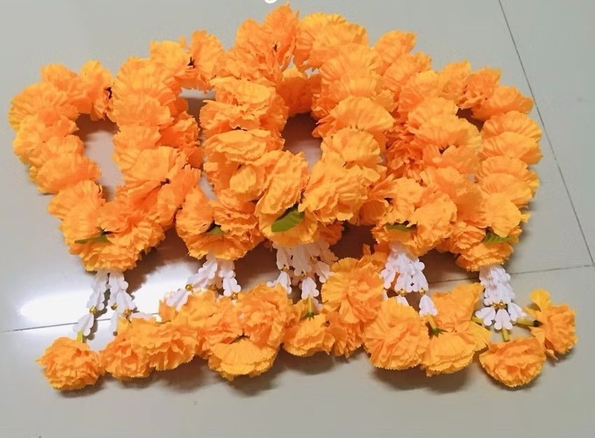 50pcs. Yellow Color Marigold Flower Thai Hindu Garland Worship Holy Spirit Craft
