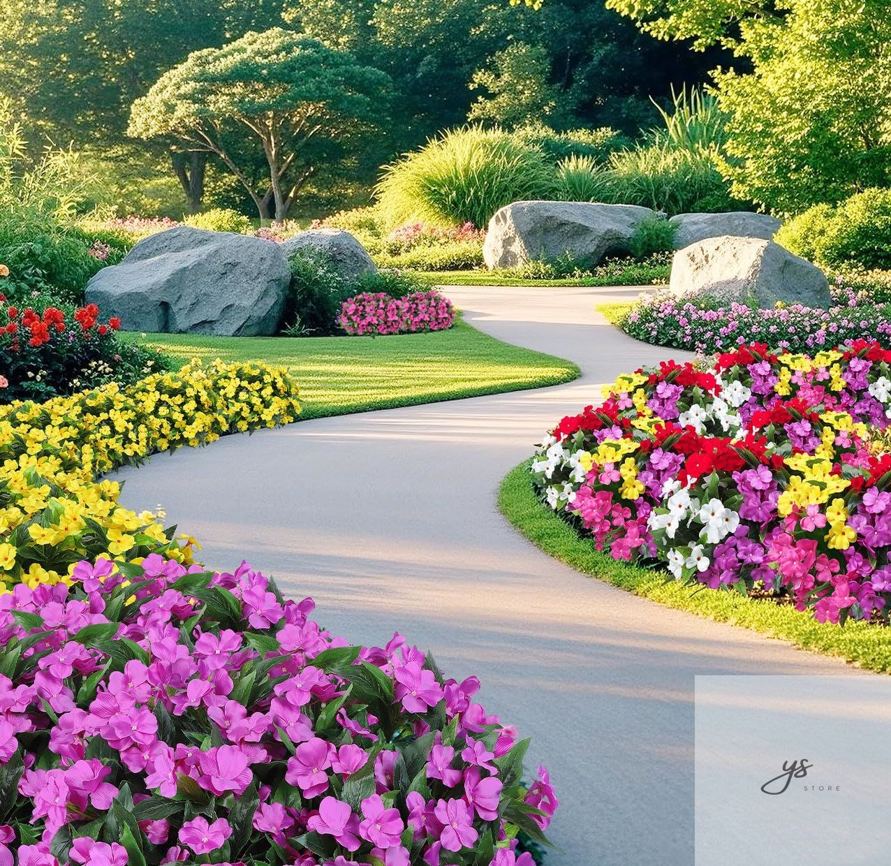 6 Bundles Artificial Impatiens Flowers for Outdoors Decoration, Silk Flowers Bou