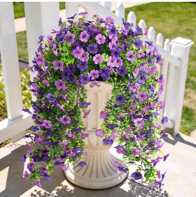 Artificial Hanging Flowers Plants for Outdoor Spring Summer Decoration 2PCS Faux