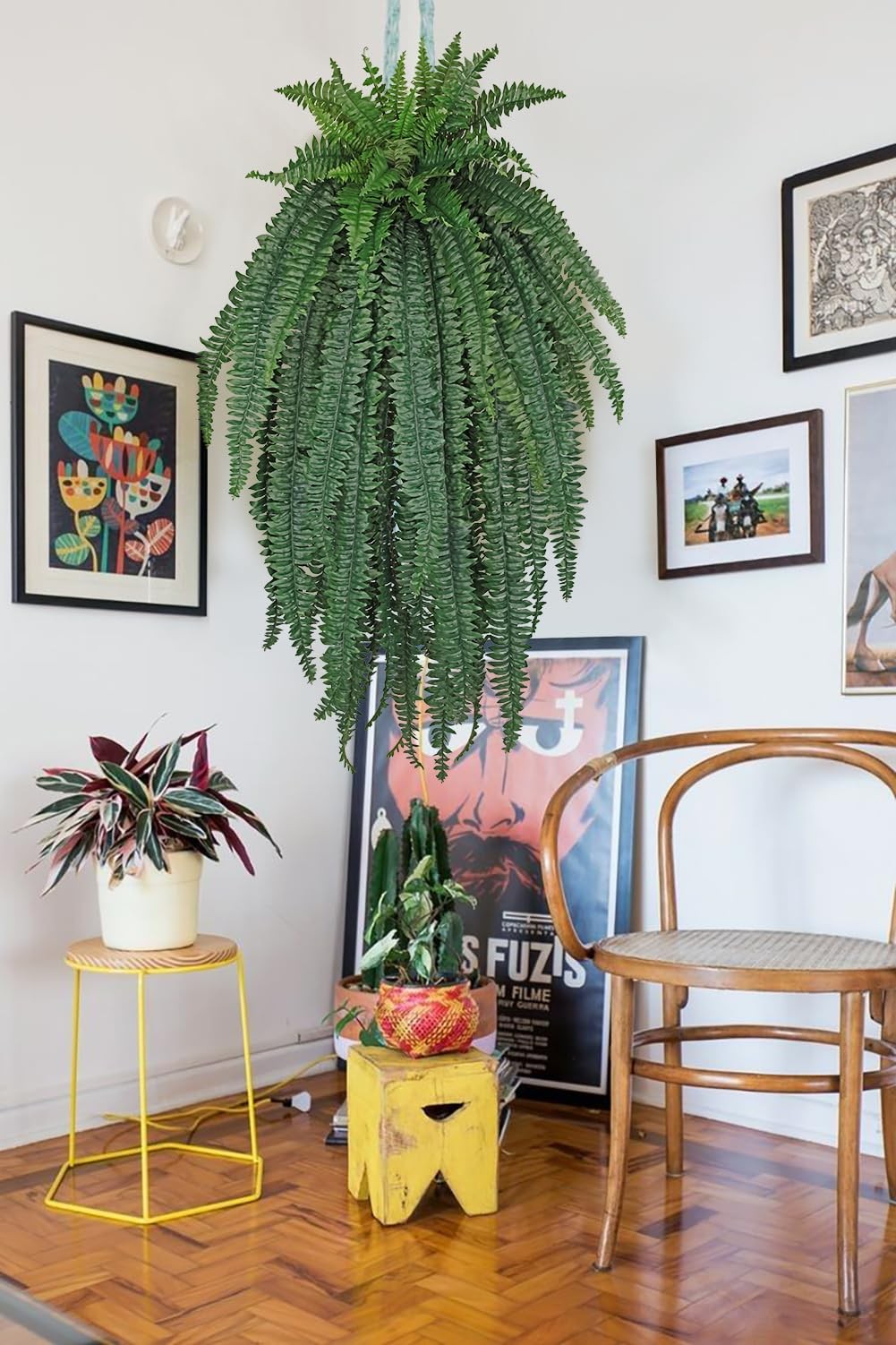 GnFlus Artificial Boston Fern 57 Inch Faux Fern with 59 Fronds, Realistic Fer…
