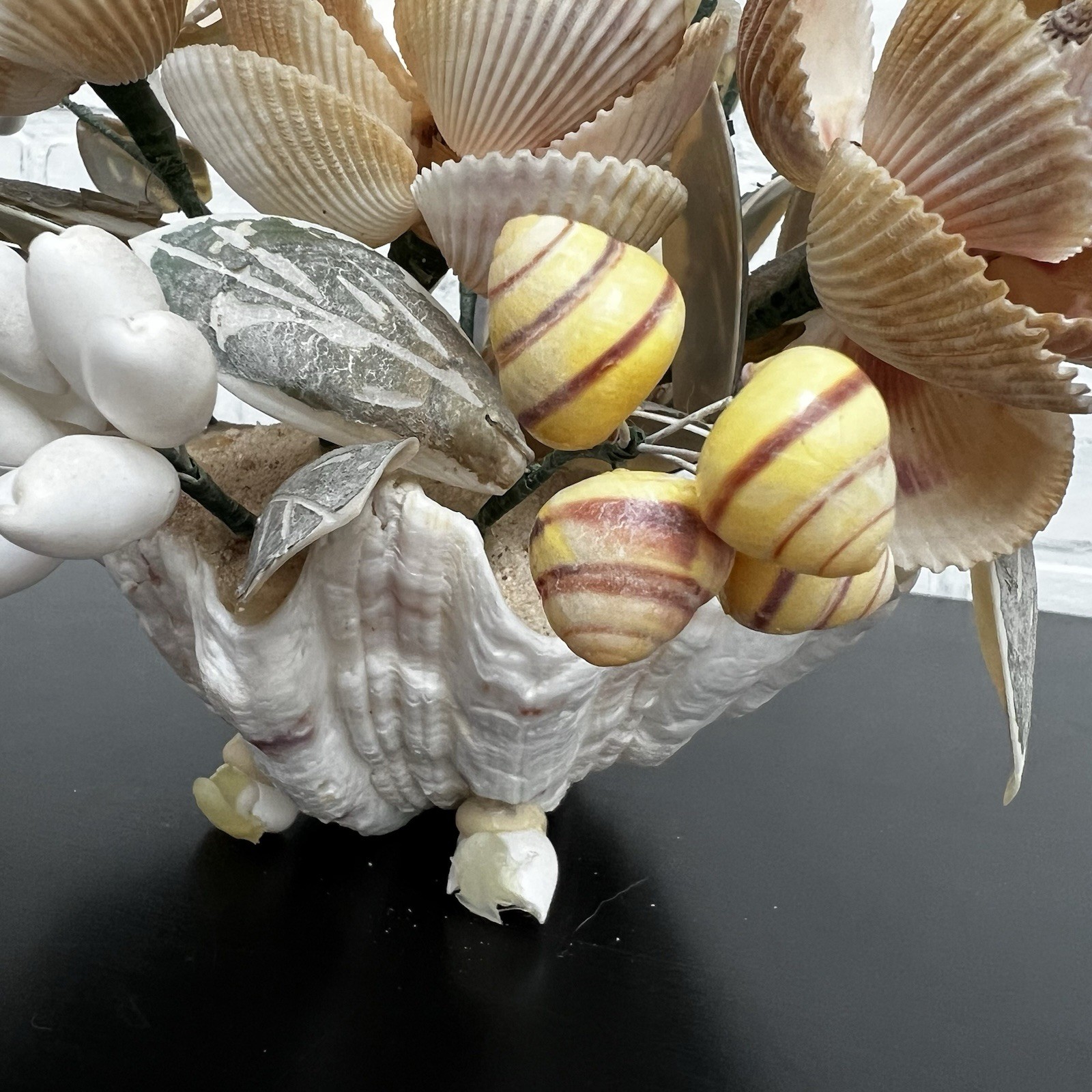 Vintage Shell Flower Arrangement Clam Shell Planter 12” Coastal Decor