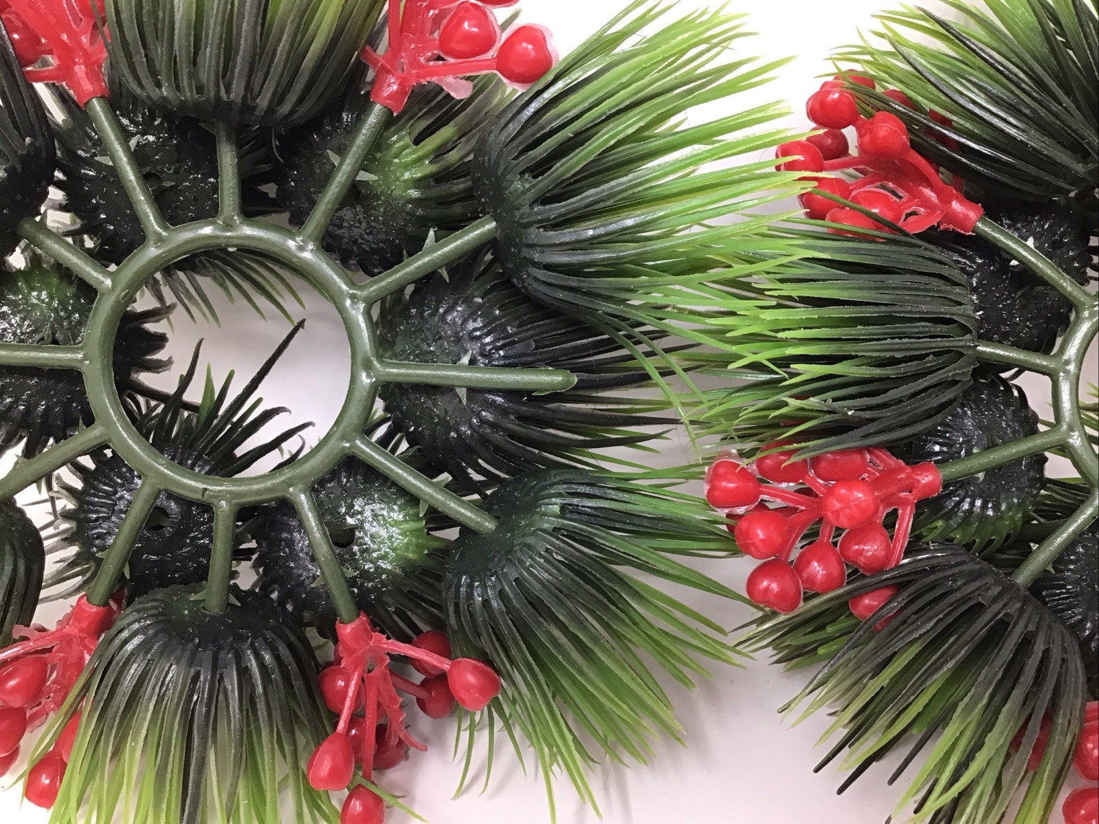 Christmas Wreath Ring Plastic Berries Pinecones Greens MCM Vintage Set Of 2
