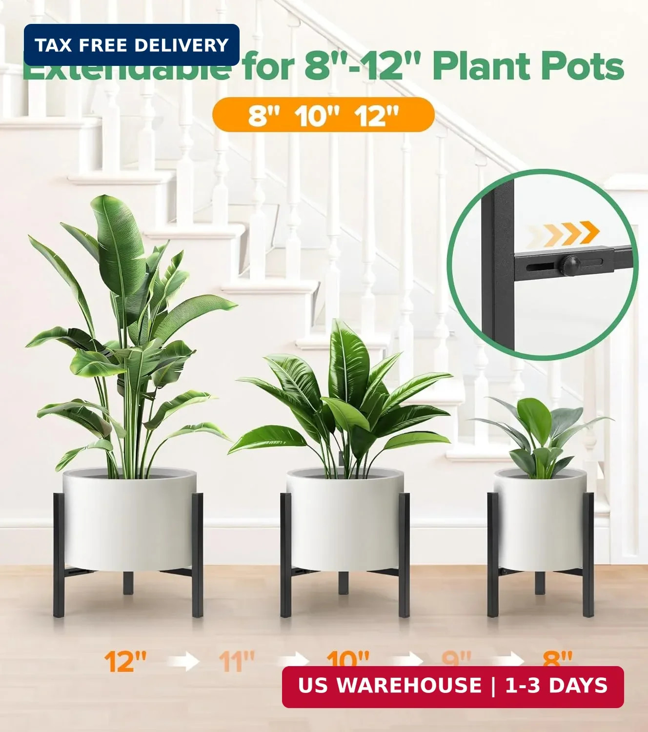 Plant Stand Indoor Adjustable 2 Pack, Metal Modern Indoor Plant Stand, Heavy Dut