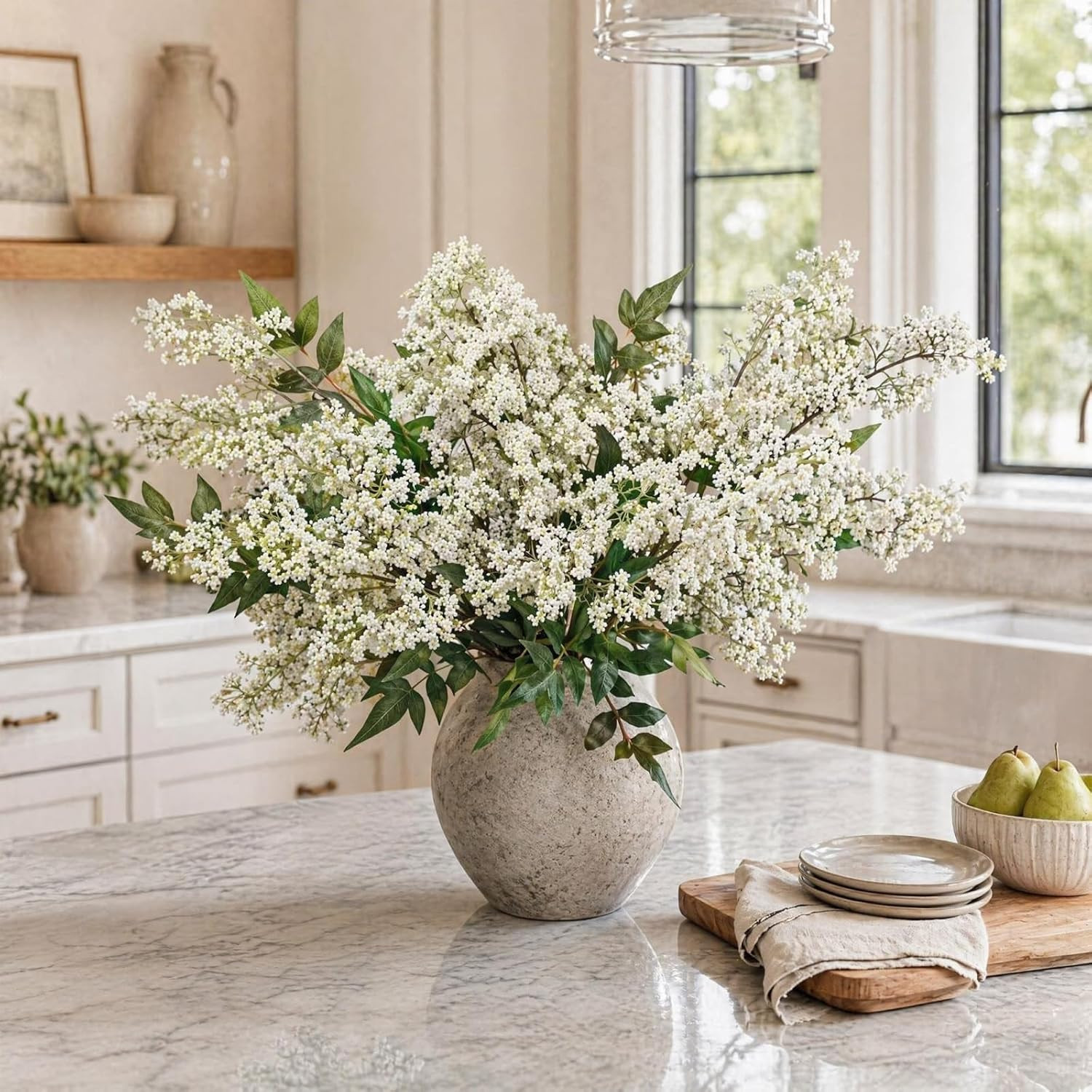 Realistic White Berry Stems for Tall Vases – 3 PCS Faux Floral Decor