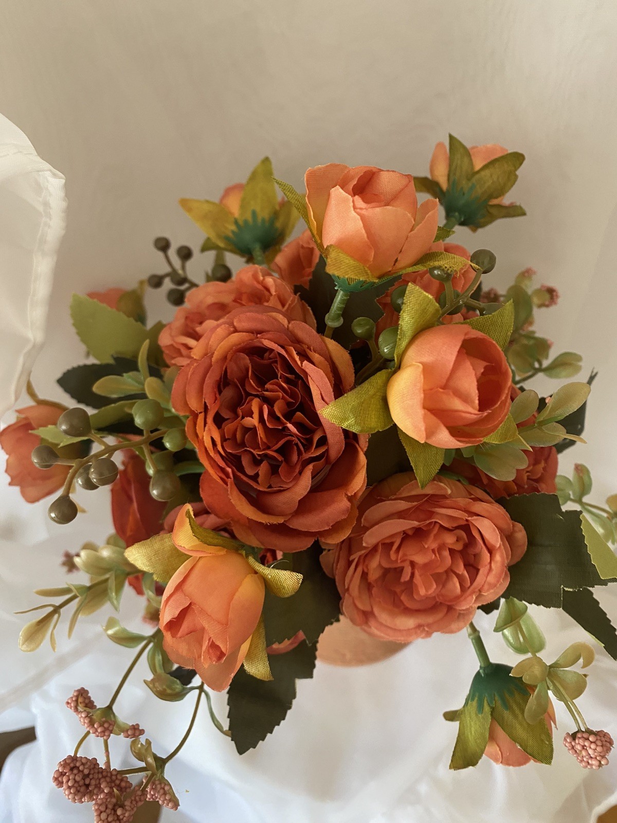 Terracotta Vase Summer Orange Peonies Table / Shelf Centerpiece Flower Floral