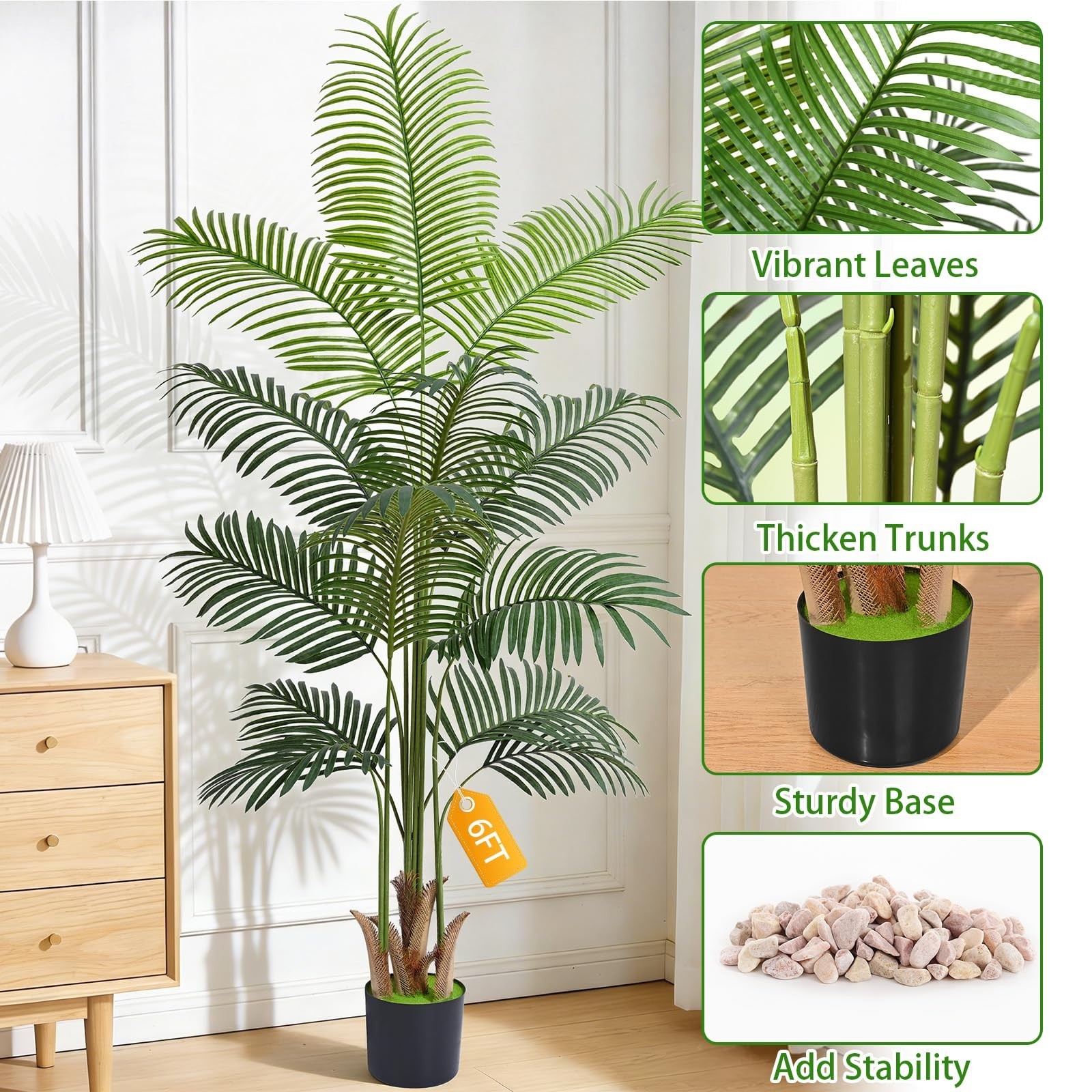 6FT Tall Artificial Palm Tree – Realistic Indoor/Outdoor Plant with Weighted Pla
