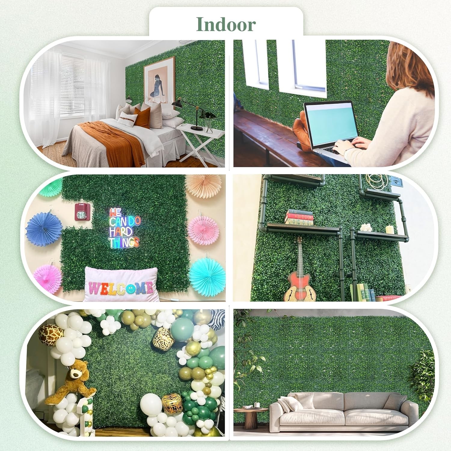 Artificial Greenery Grass Wall Panel, 10×10 Inch 6-Pack (4.2 sqft), UV-Anti F…