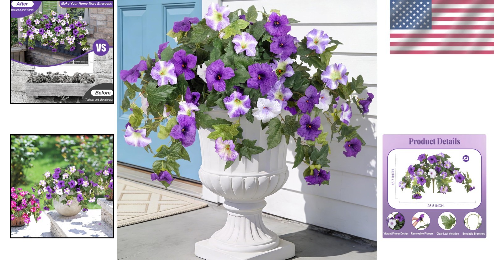 Realistic 2PCS Purple & White Fake Petunias – Maintenance-Free Floral Accents