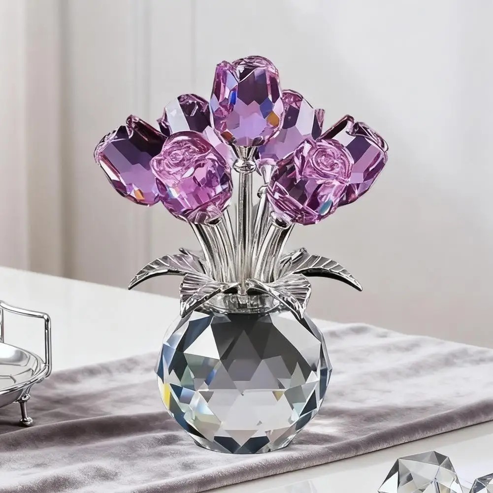 Crystal Gemstone Rose Flower Colourful Rose Bouquet Eternal Ornament Gift