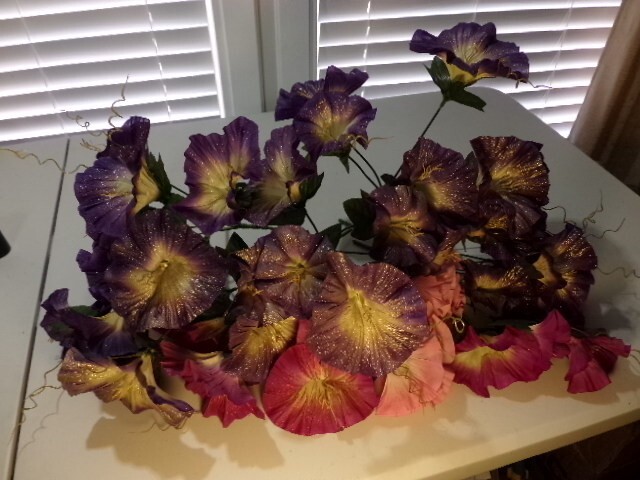 Eight Beautiful Purple and Pink Morning Glory Artificial Fabric Flower Bunches