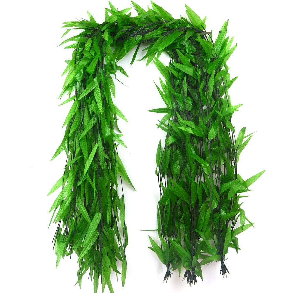 50 Strands Artificial Vine Fake Leaves Silk Willow Rattan Wicker Twig for Jun…