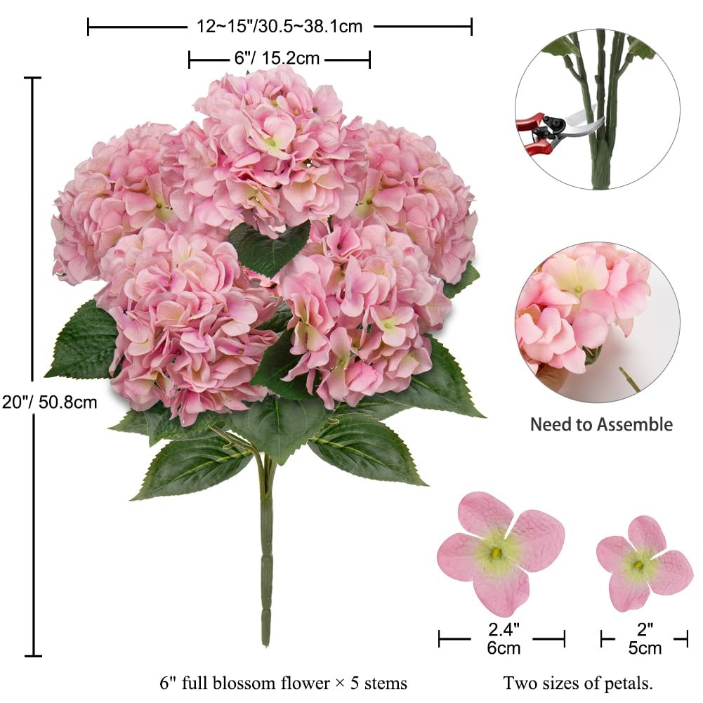 Pink Hydrangea Artificial Flowers Large Artificial Hydrangeas Silk Flowers fo…