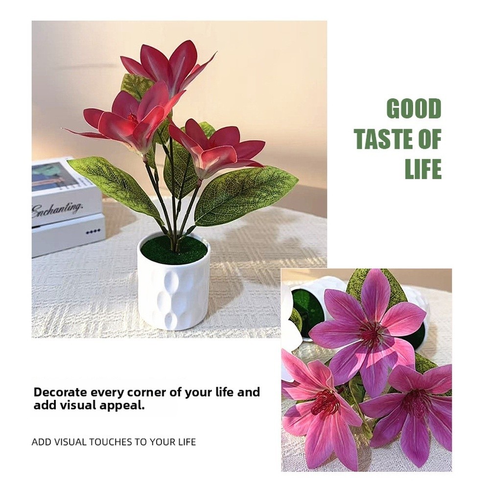 Artificial Magnolia Silk Flower For For TRIO Potted Plant Home Decor Wedding