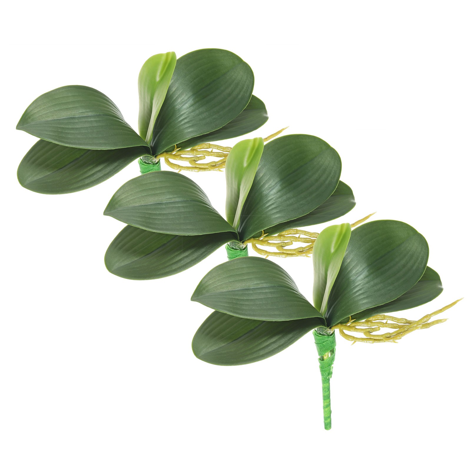 3pcs, 8.66 Inch Faux Orchid Leaves 5 Petals Artificial Leaf with Stems