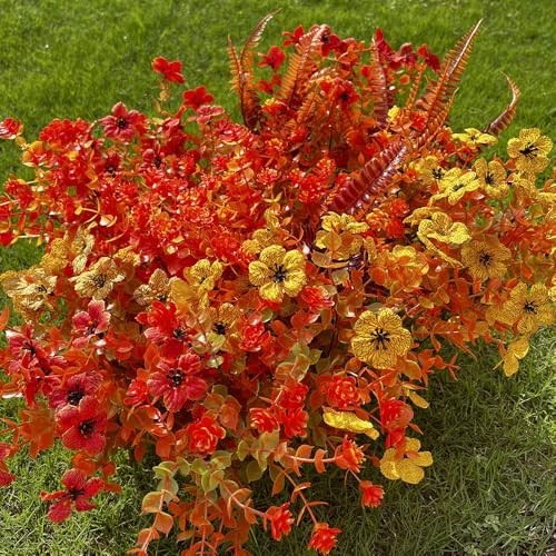 10 Bundles Artificial Fall Flowers for Outdoors 10 Pcs Fall Color Combinations