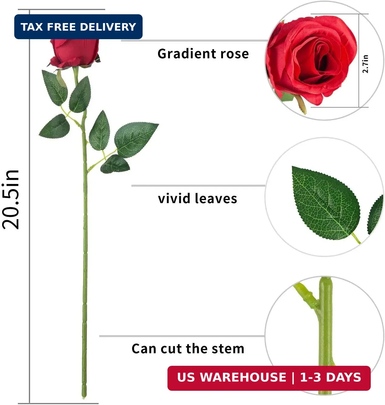 Flojery 10pcs Artificial Rose Flowers Long Stem Fake Silk Roses for DIY Wedding