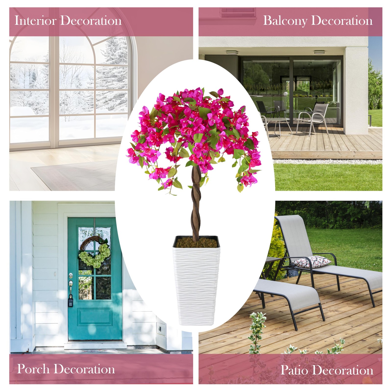 2 Packs 4FT Artificial Bougainvillea Tree, Fake Floral Tree with Flower Pot, …