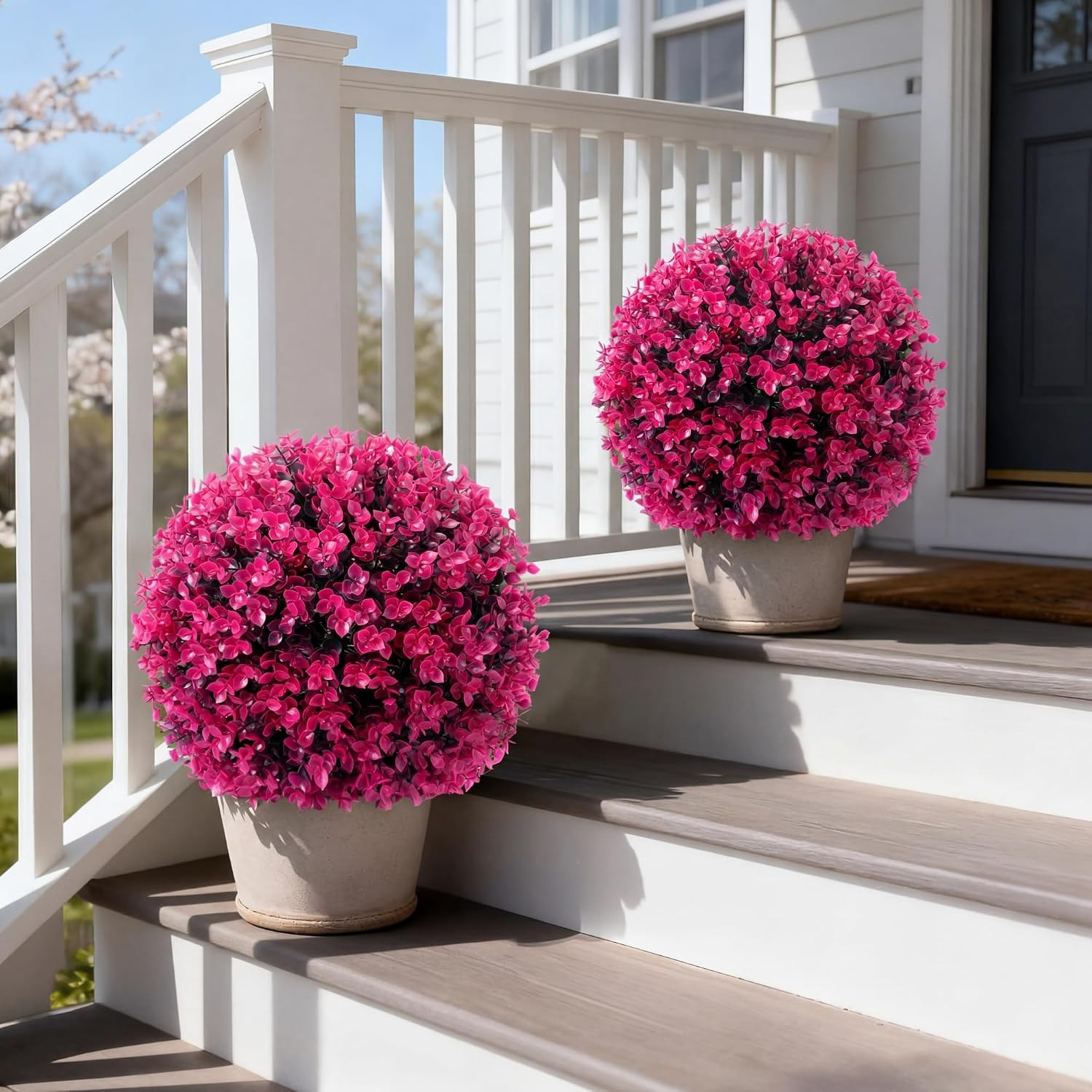12″ Rose Red Artificial Topiary Balls – 2 Pcs Decorative Garden Spheres