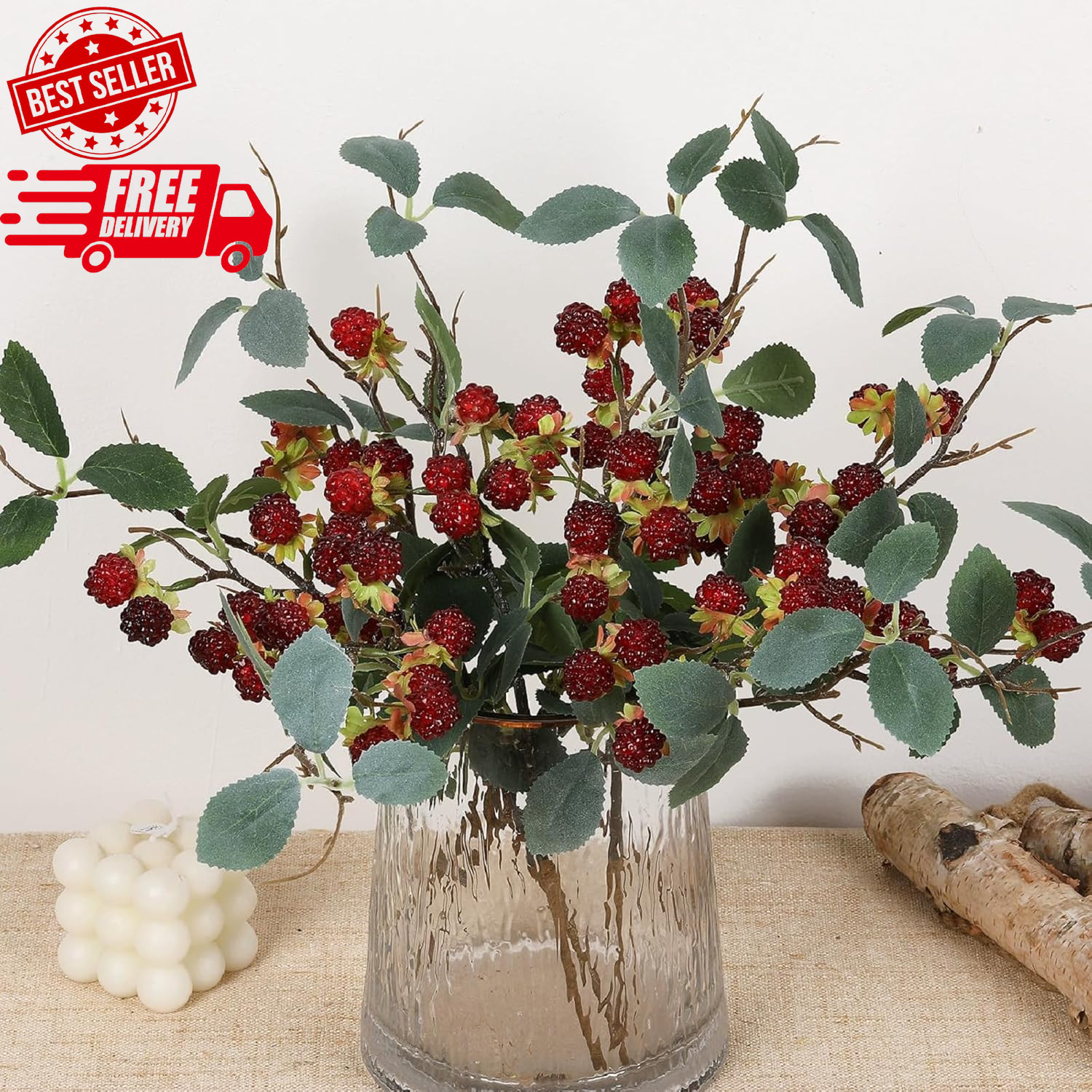 7Pcs Artificial Raspberry Plant Stems 15.7” Simulated Berry Bouquet for Home…