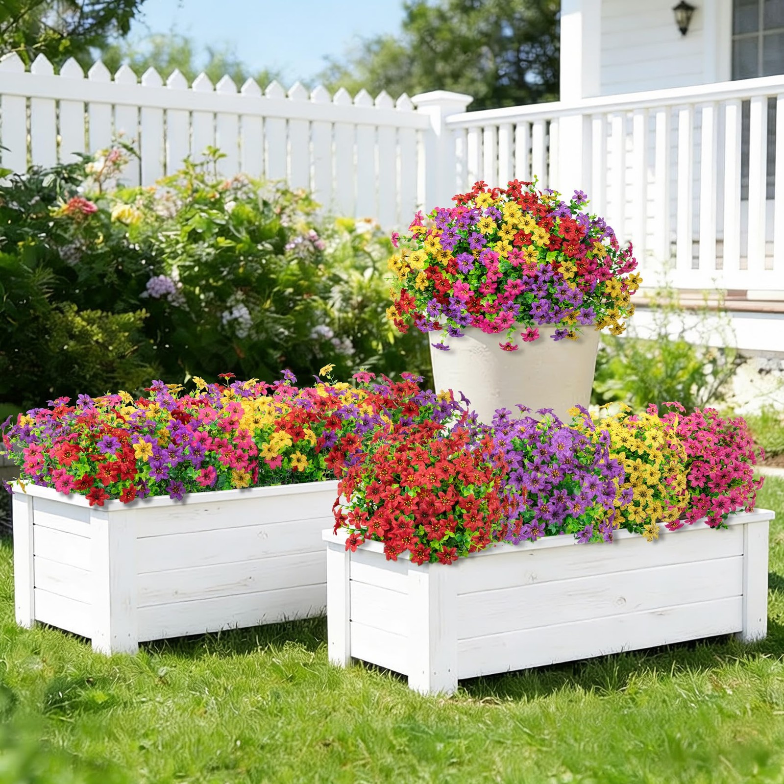 20 Bundles Artificial Flowers for Outdoors, Fake Silk Flowers UV Mixed Color