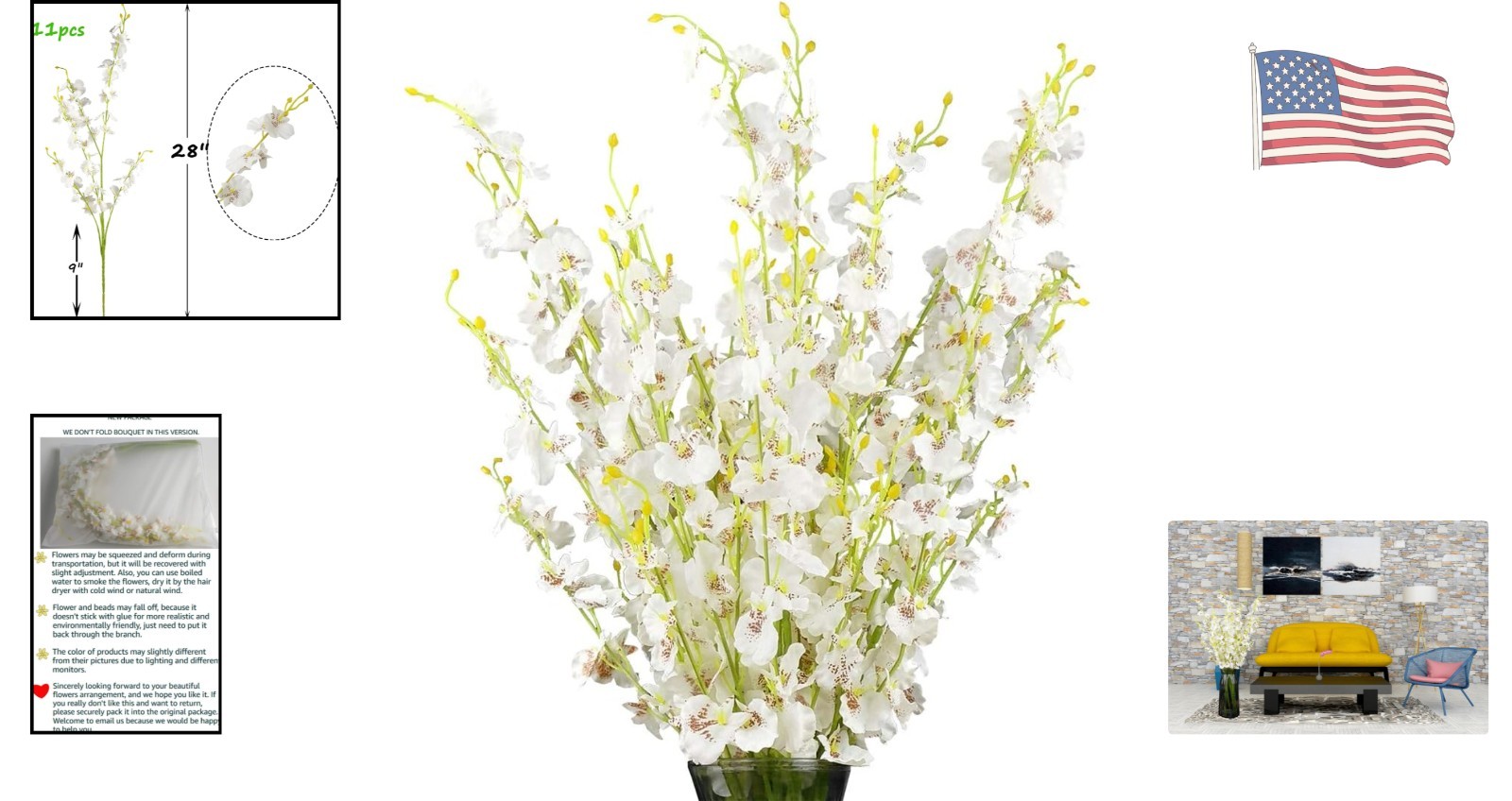 Artificial Dancing Orchids – 28” and Adjustable, 11 Pcs for Stylish Entertaining