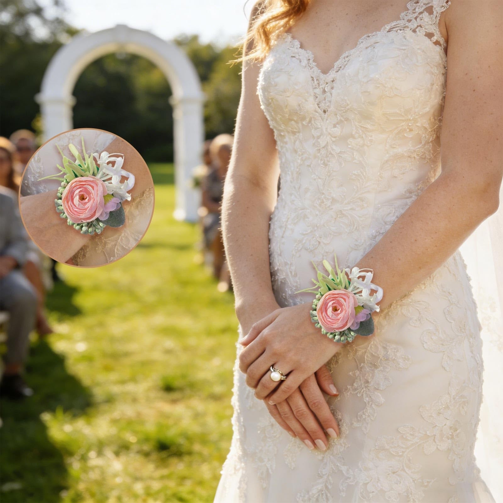 6 PCS Pink Rose Wrist Corsages Bride Bridesmaid Girls Hand Flowers Wedding