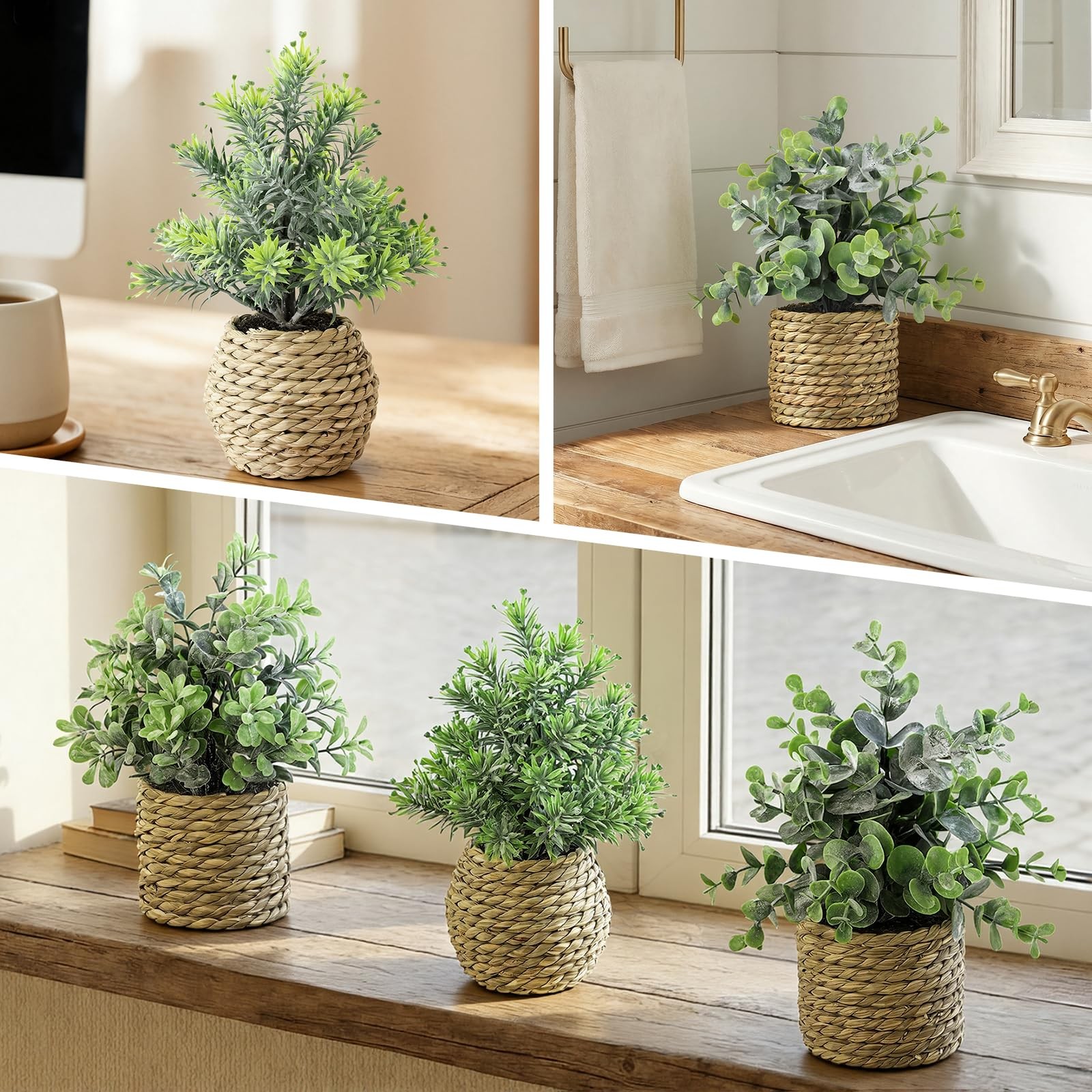 Small Fake Potted Plants: 9 Inches Artificial Plants with Seagrass Handwoven …