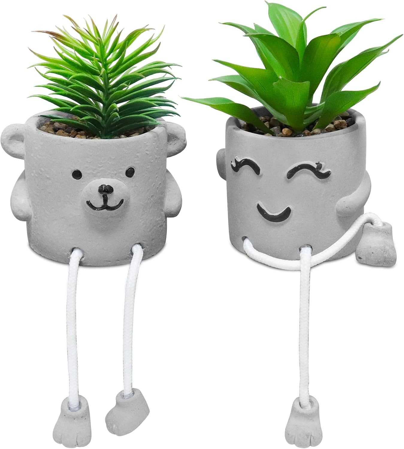3Pcs Creative Artificial Succulents with Gray Flower Pots, Mini Potted Succulent