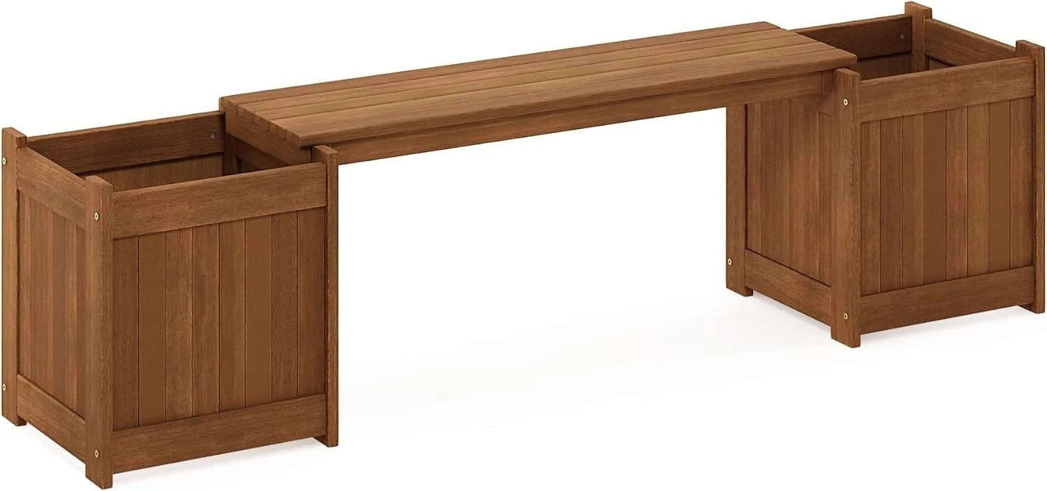 Elegant Tioman Brown Flower Box with Removable Bench – Weather Resistant Design