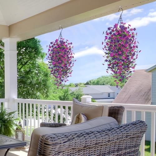 Fake Artificial Hanging Flowers for Outdoors Decoration, Purple & Light Purple
