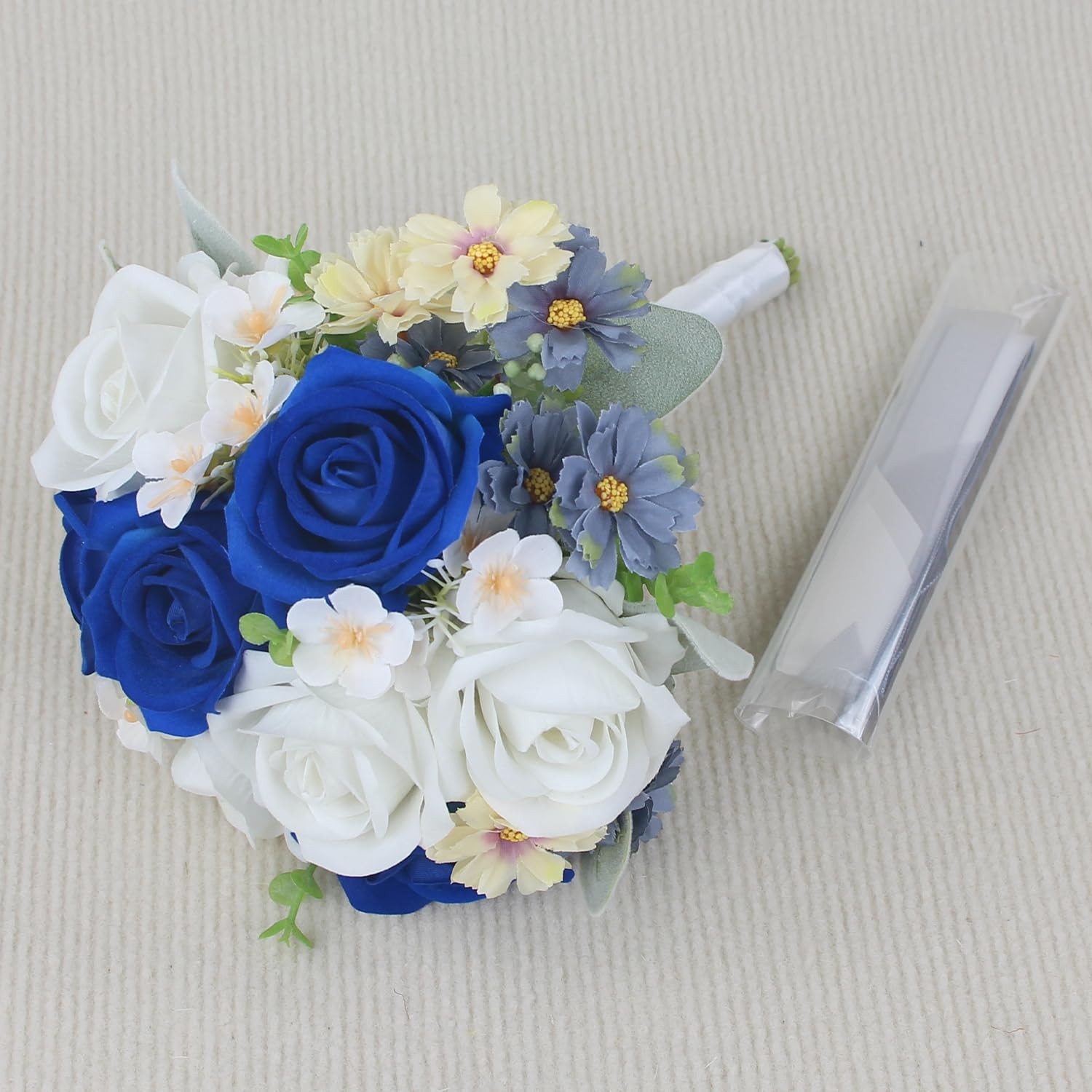 7 Inch Wedding Bouquet Navy Blue Silk Bridal Artificial Flowers Decoration