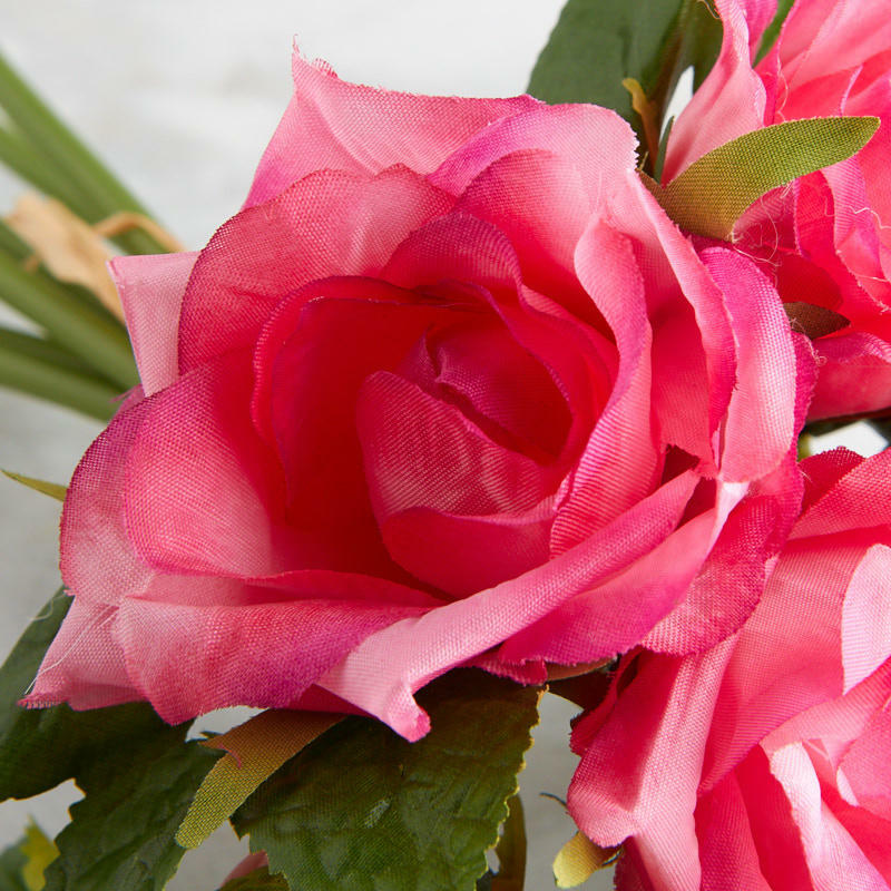 Poly Silk Open Hot Pink Rose Bundle