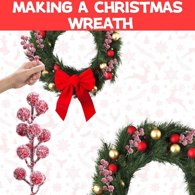20Pcs Artificial Red Berries Branches With Bendable Iron Wire Stem for Tree