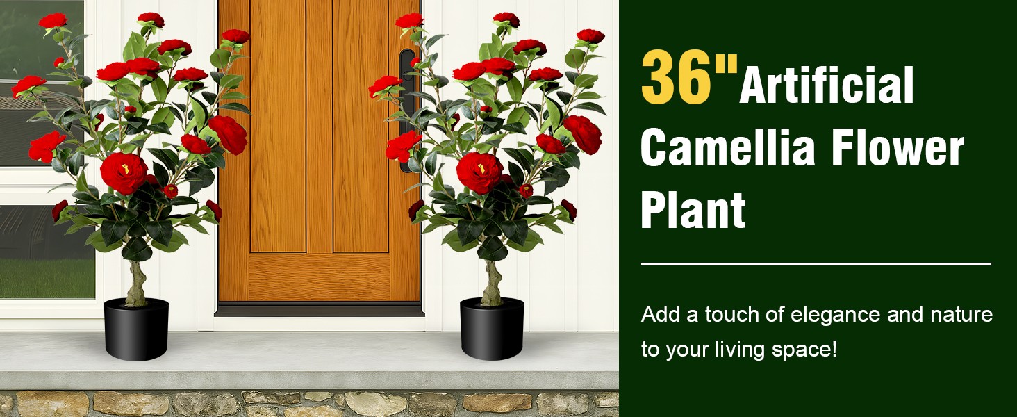 Artificial Camellia Tree 2 Pack, 3FT Faux Camellia Plant in Pot, 36 inch Fake