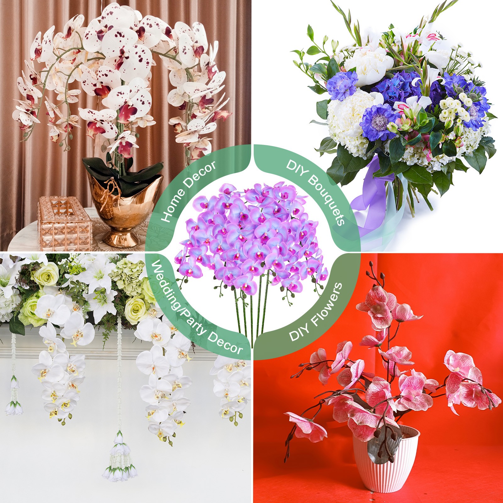 6-Pack Artificial Orchid Flowers 9 Large Petals for Home[Blue Purple]