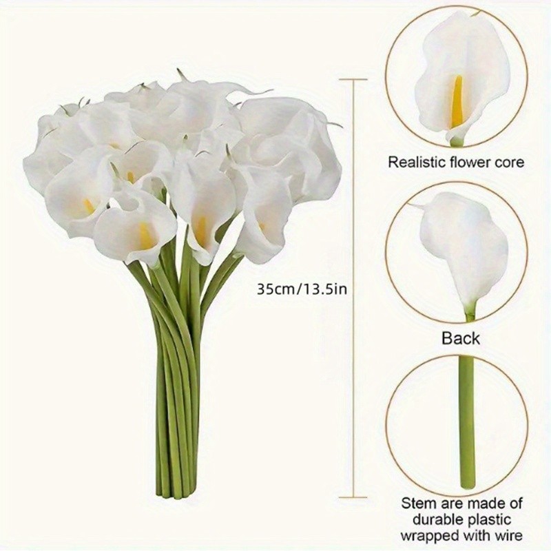 20Stems Artificial Calla Lily Bouquet Realistic White Fake Flowers Wedding Decor