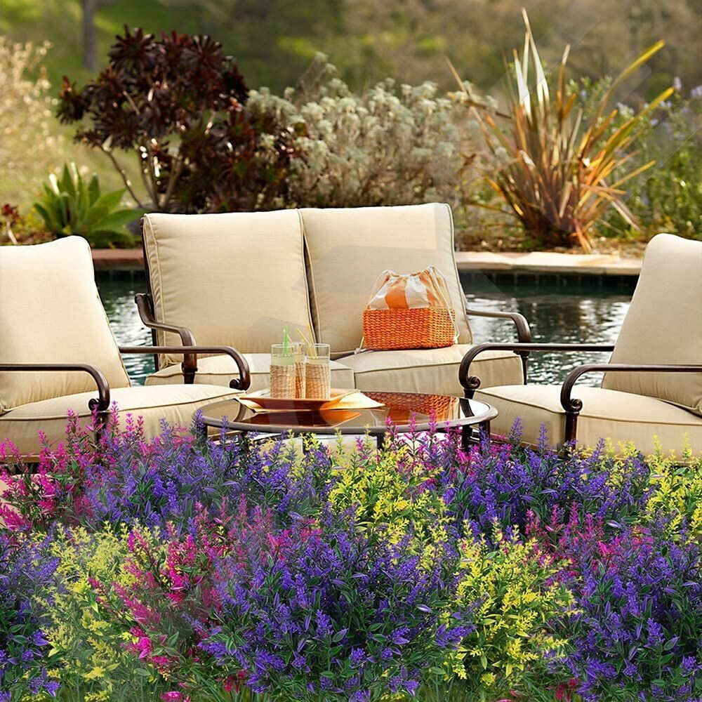 8 Bundles Artificial Flowers UV Resistant Fake Plants Outdoor Home Garden Decor