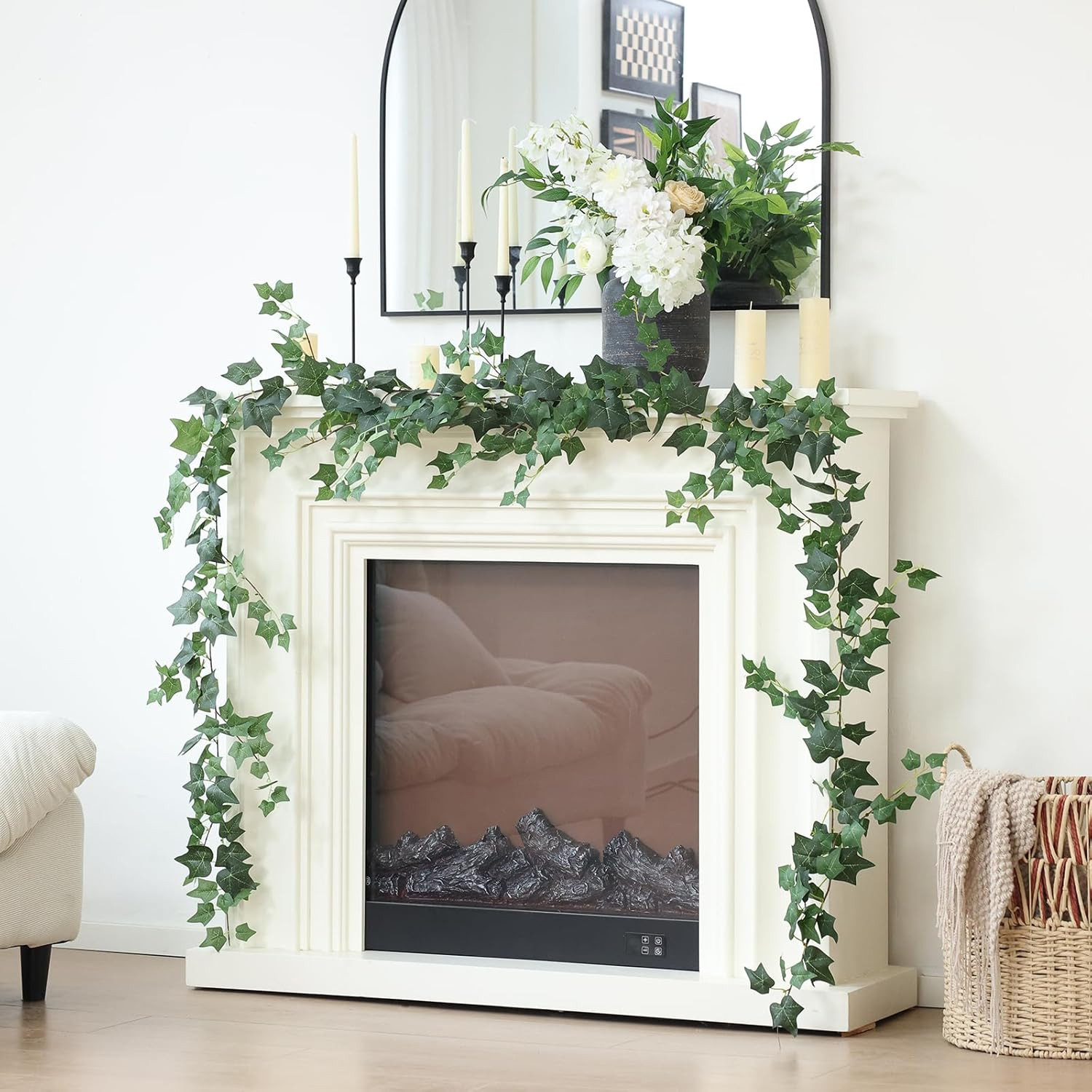 Mizii 2 Strands Artificial Vines Ivy Garland 79″ Fake Vine with Silk Green Leave
