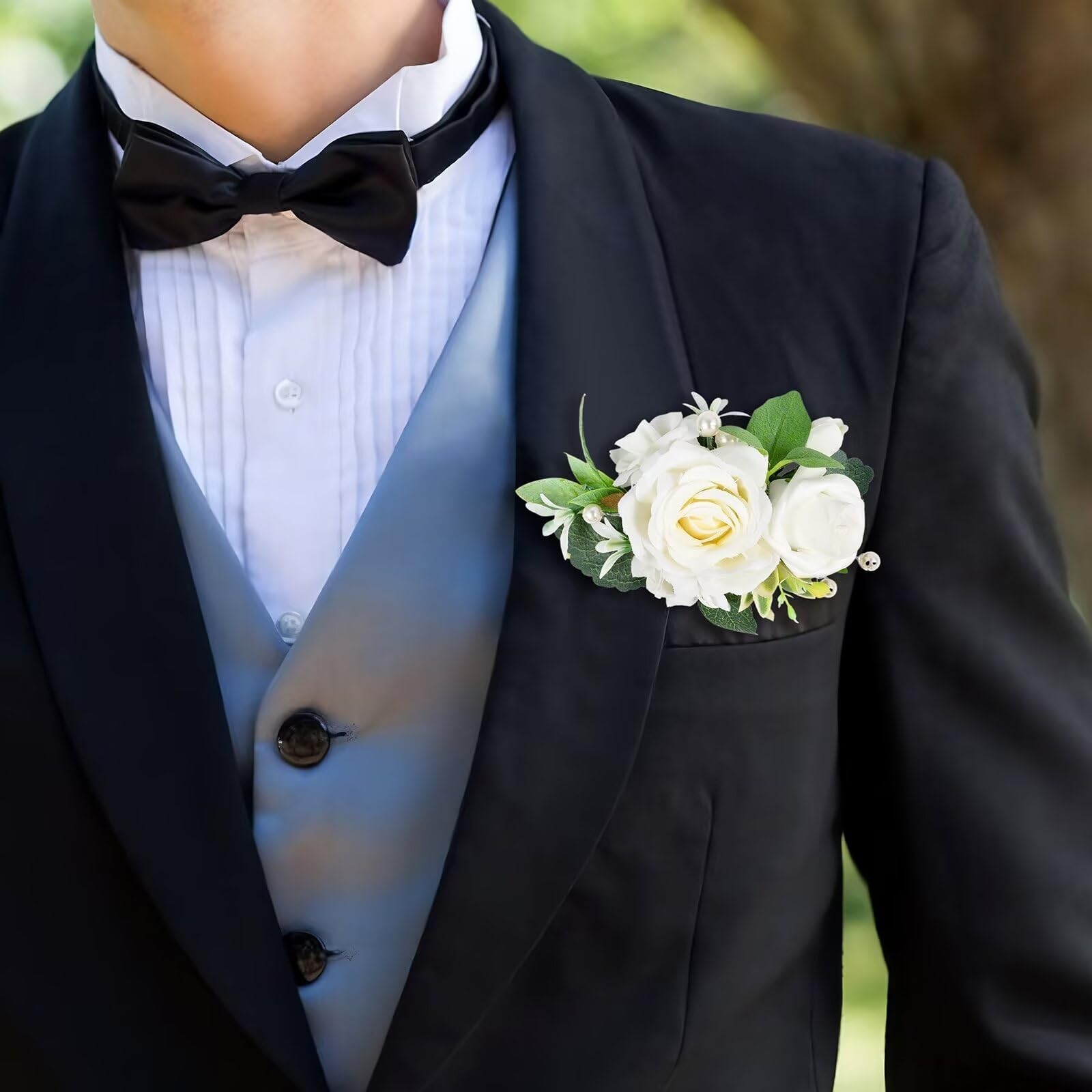 White Groom Pocket Boutonniere Artificial Square Flower Prom Wedding