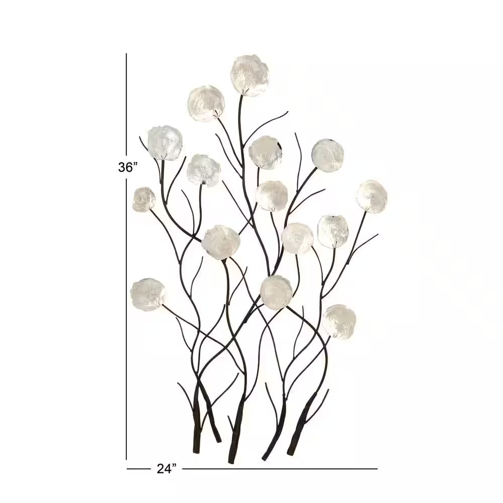24 In. X 36 In. Capiz Shell White Floral Wall Decor with Capiz Accents