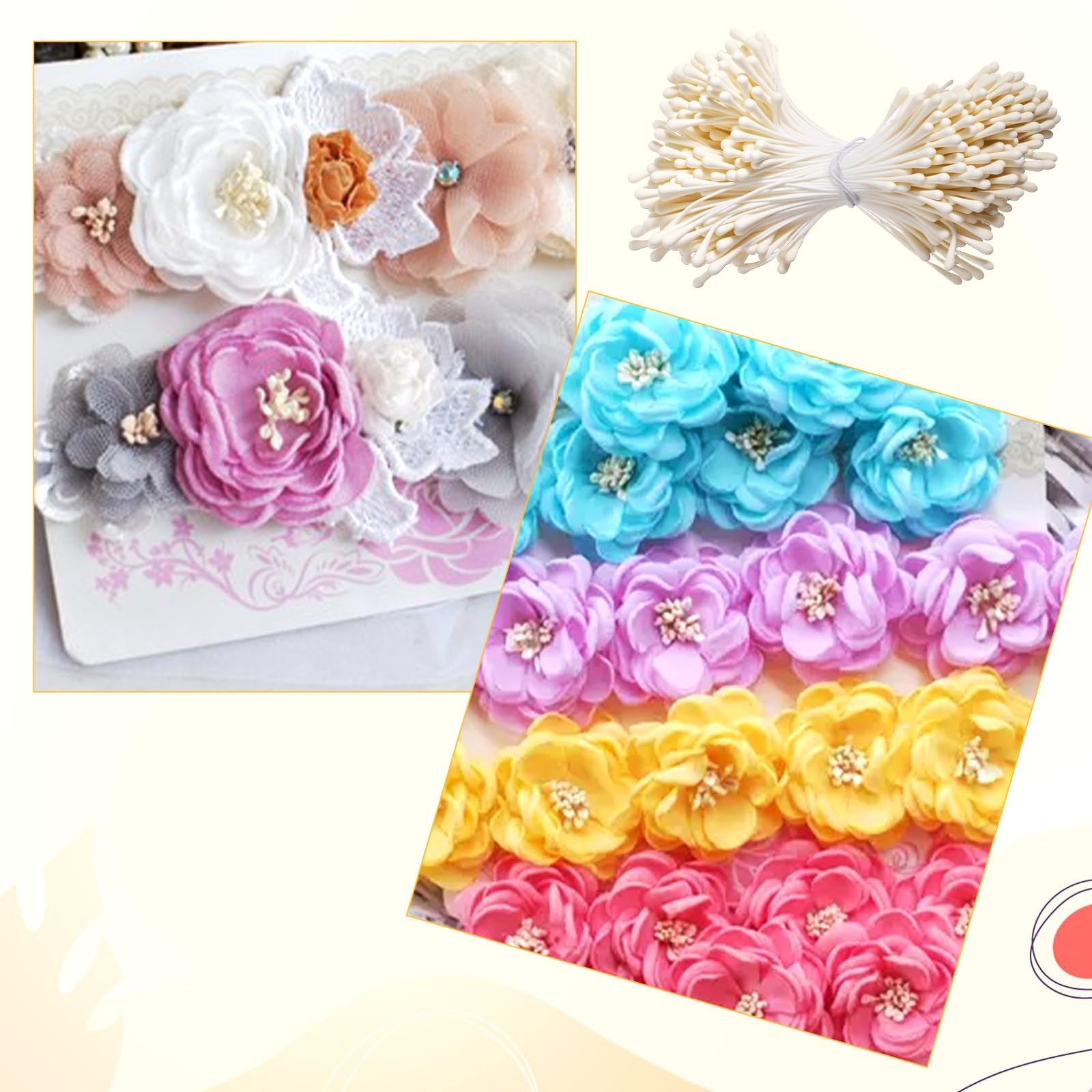 Stamens for Flower Making, 2000 Pcs 2mm Matte Pearl Double Heads Flower Stame…