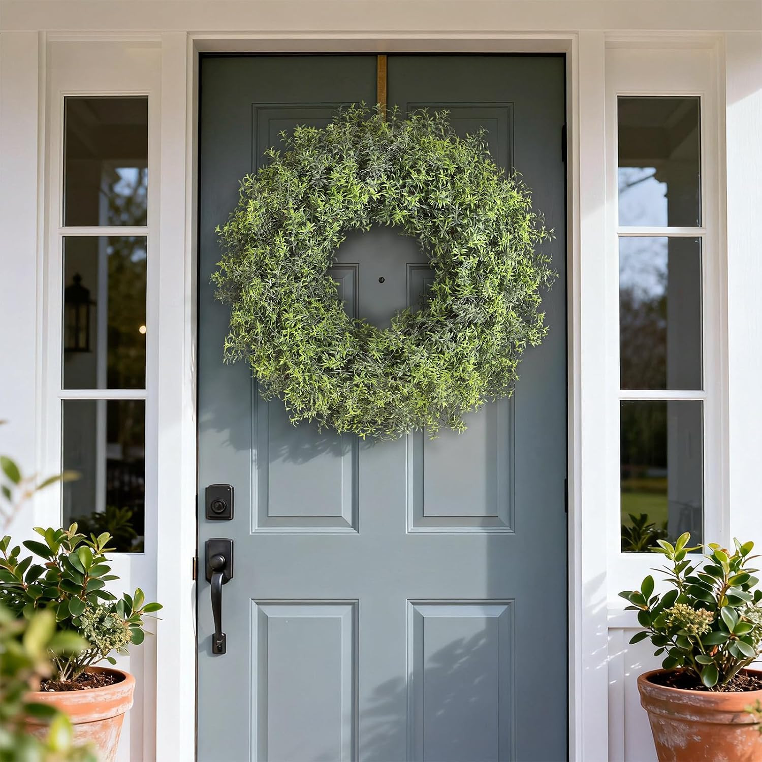 26″ Large Artificial Rosemary Wreath for Front Door – UV Resistant Realistic Ros