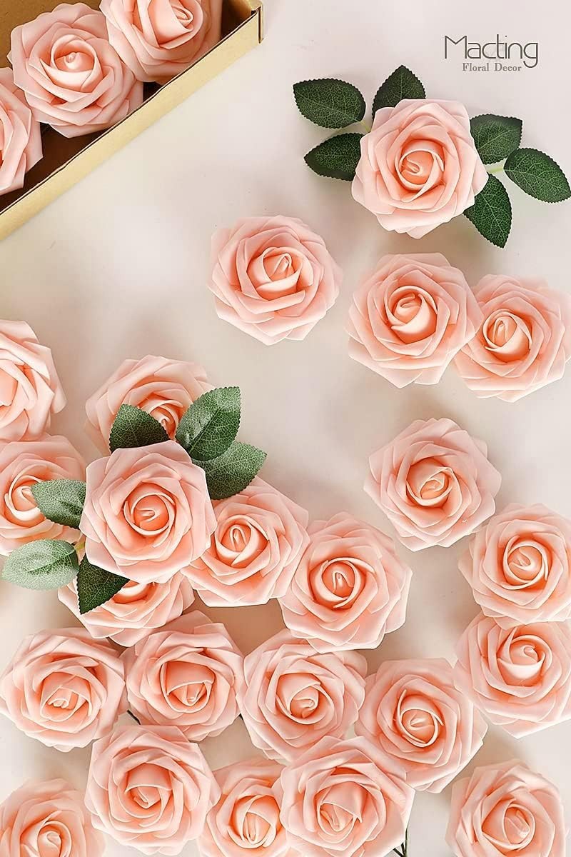 Versatile 60PCS Real Touch Blush Roses – Perfect for DIY Bouquets and Events