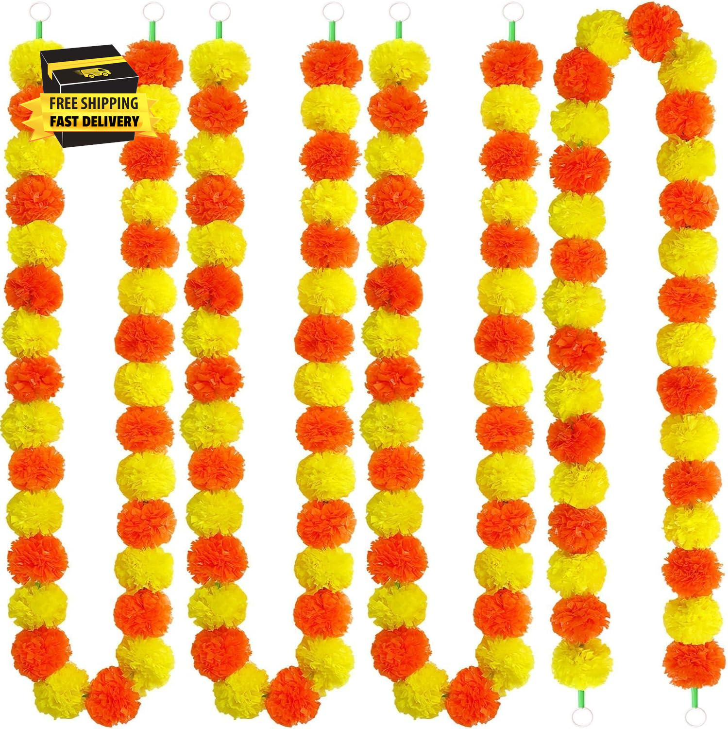 3 Pcs Marigold Garland for Decoration, 5 Feet Artificial Marigold Flowers Garlan