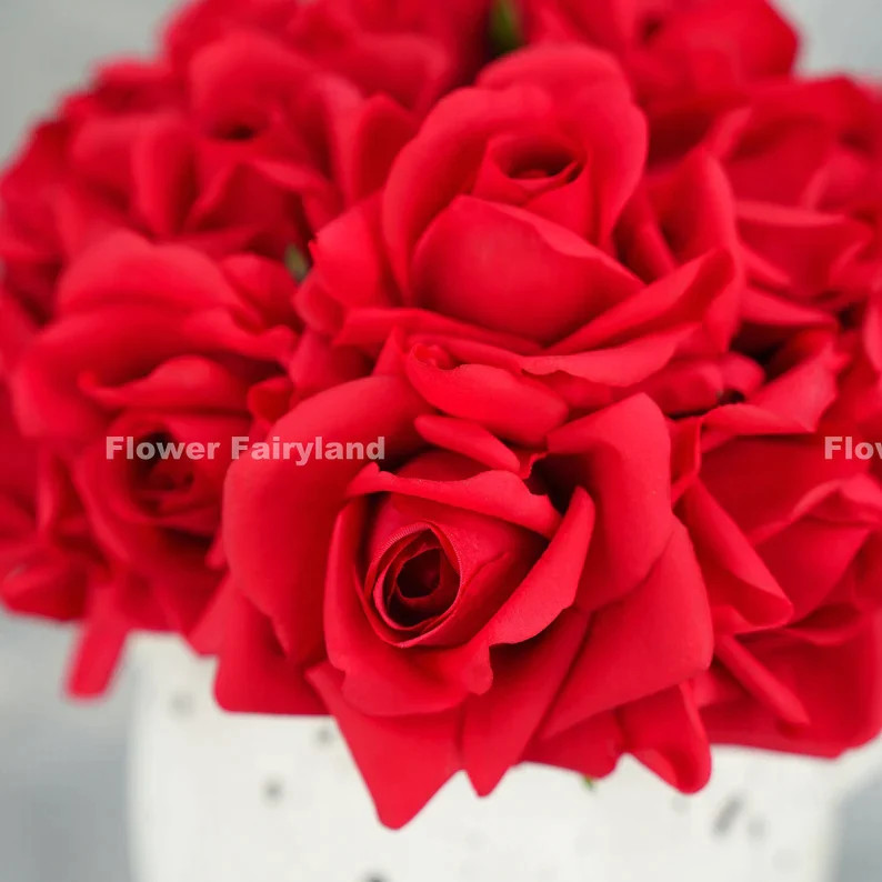 5 Stems Real Touch Moist Latex Rose Bouquet – Bright Red | Artificial Flower