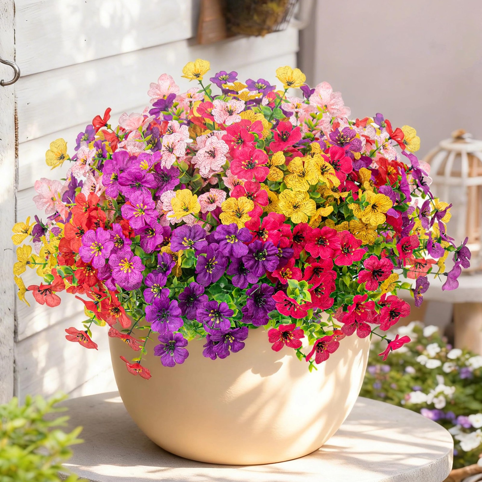Artificial Flowers for Outdoors Decoration for UV Resistant Silk,16 Bundles
