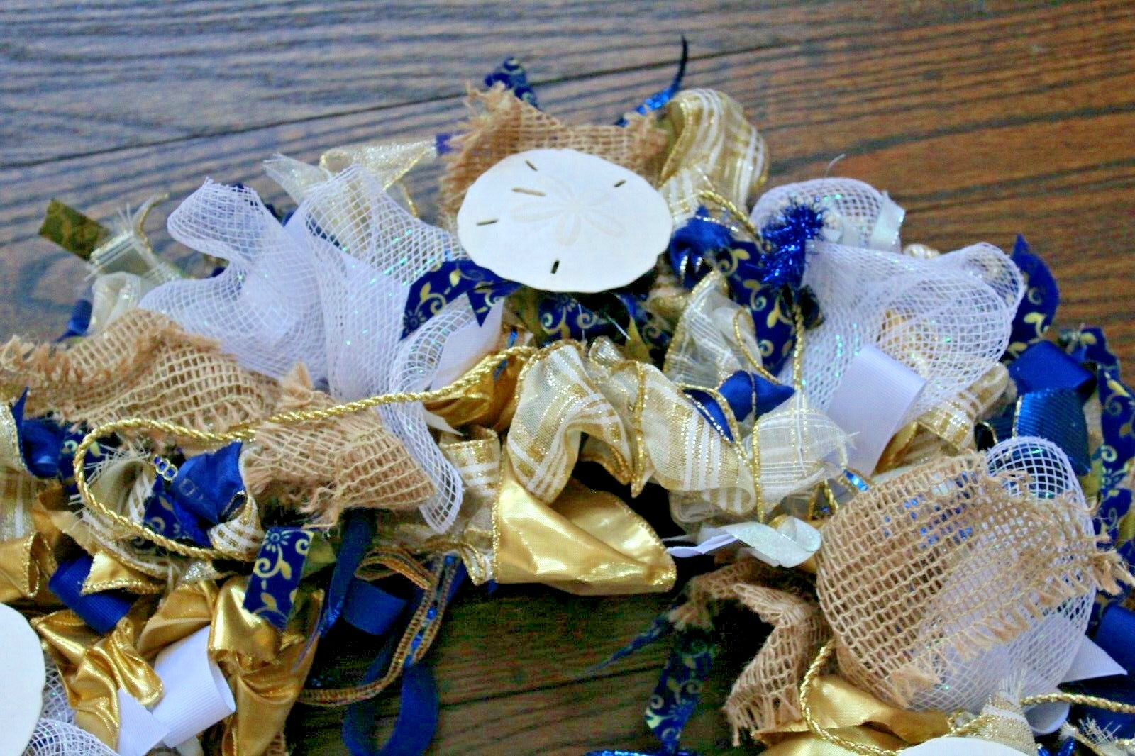 All Occasion Sea Ocean Beach Sand Dollar Door Wreath Blue Gold White 22″ dia