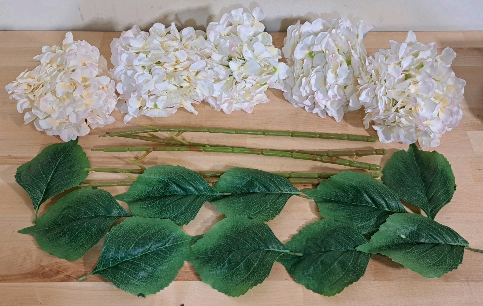 Jinwoe White Hydrangea Artificial Flower With Accents Of Pink/Yellow ,5 Pcs 20″