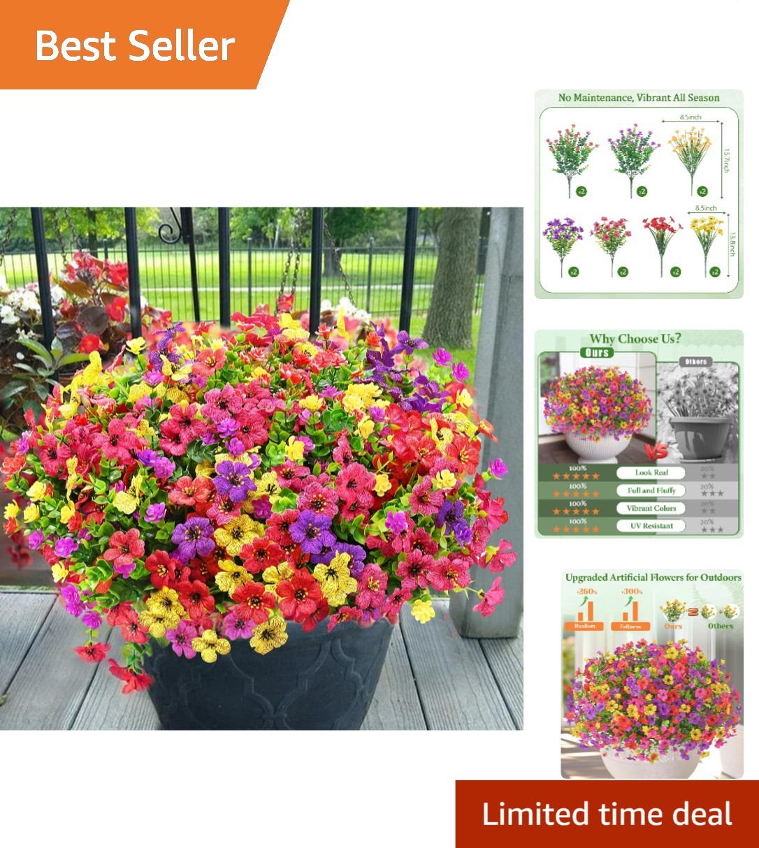 Vibrant 14 Bundles of UV Resistant Artificial Outdoor Flowers for All Seasons